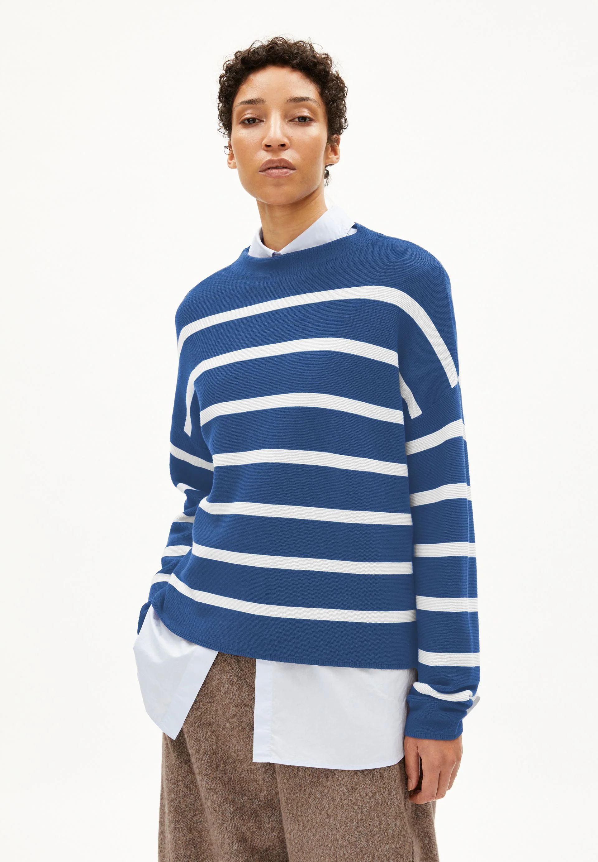 MERINAA STRIPES STRICKPULLOVER | dark morning-oatmilk