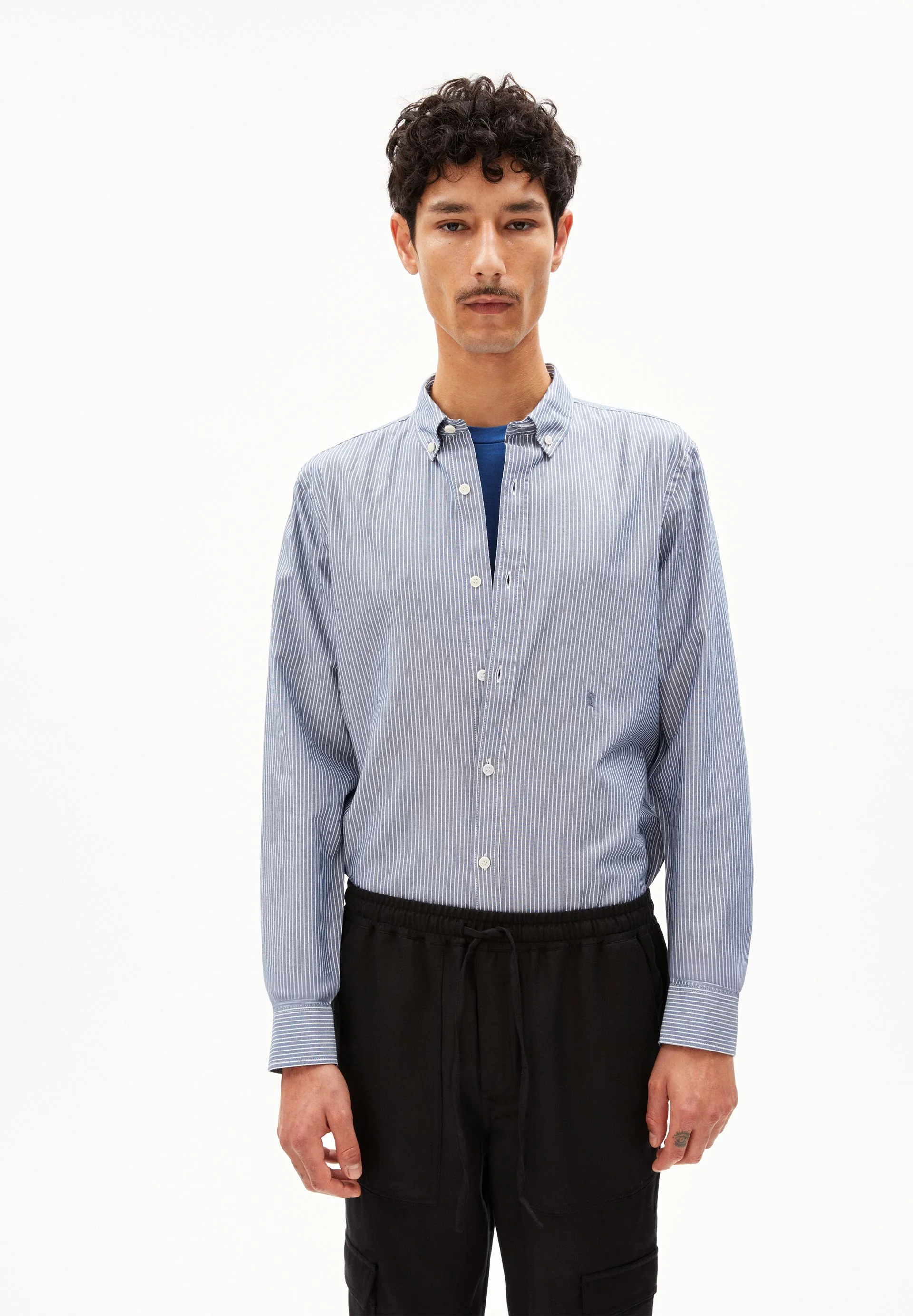 QUAASA STRIPES LANGARMHEMD | white-faded indigo