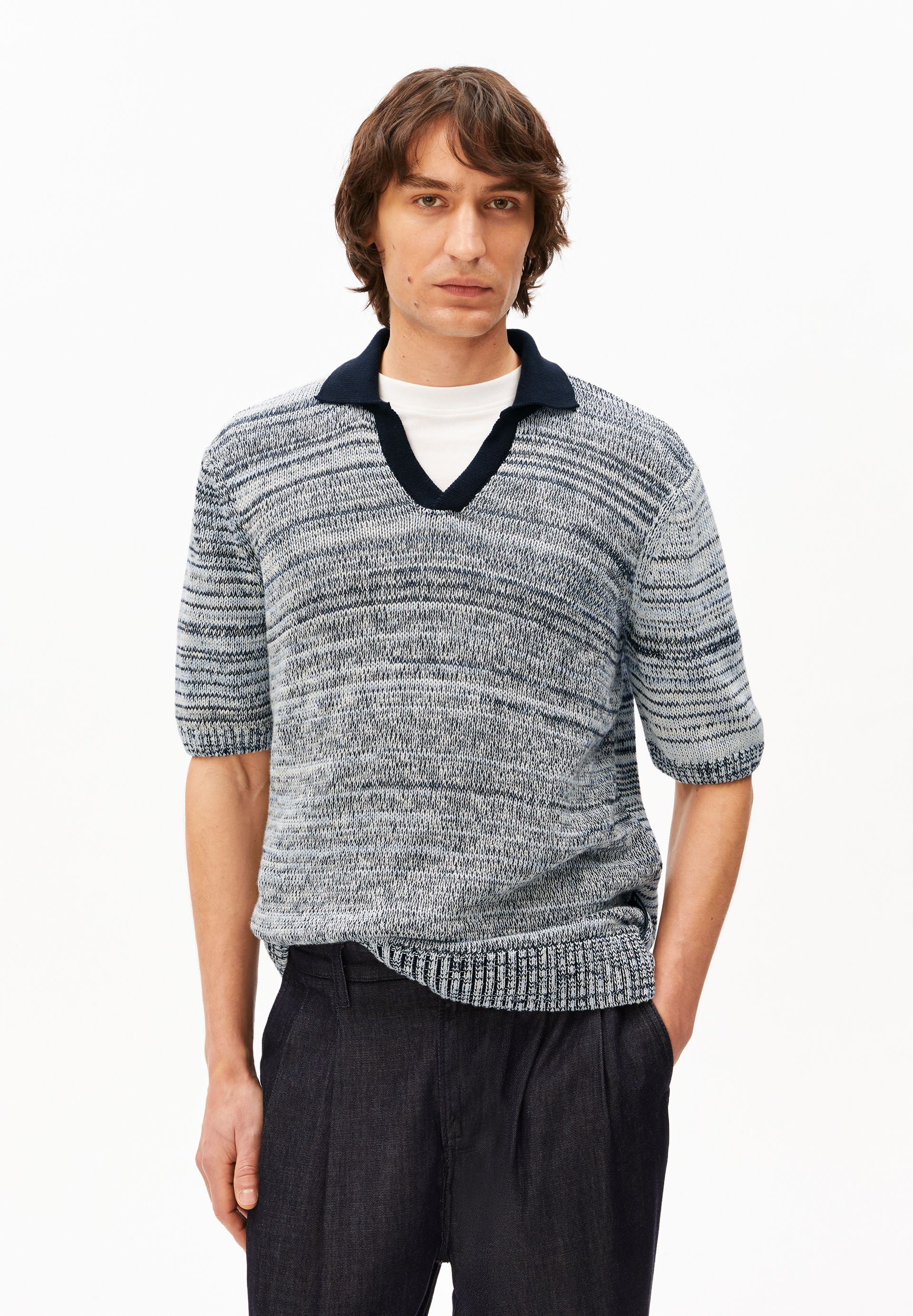 GARN-MIX POLOSHIRT | black-oatmilk-wedgwood
